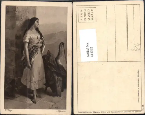 414592,Künstler Ak W. Kray Sinti Roma Zigeuner Mignon Harfe
