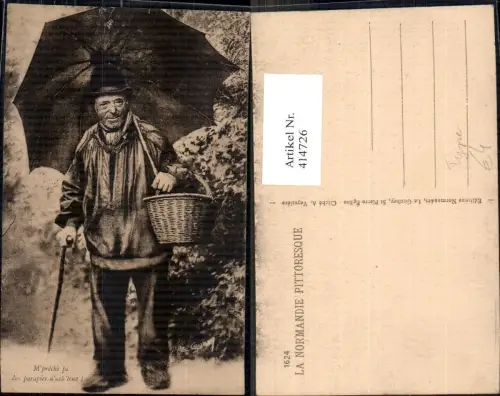 414726,La Normandie Pittoresque Frankreich Alter Mann Typ Schirm Korb Volkstypen Europa