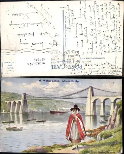 414749,Künstler Ak Warren Williams A Welsh Maid Menai Brigde Volkstypen Europa