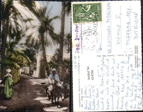 414766,Dans l Oasis Arabische Volkstypen Afrika Esel Palmen