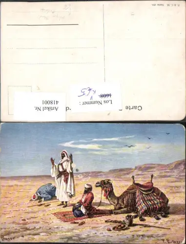 418001,F. Perlberg Prayer Arabische Volkstypen Afrika Beten Beduine Religion Kamel Wüste pub Purger Co 124
