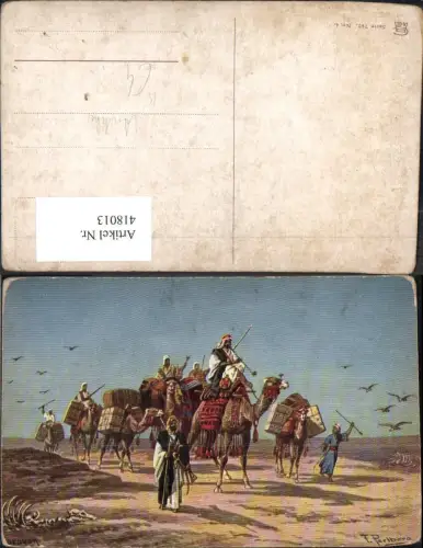 418013,Künstler Ak F. Perlberg Caravan Karavane Wüste Kamel Arabische Volkstypen Afrika Antike