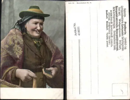 418031,Alte Frau Buch Hut Volkstypen Europa