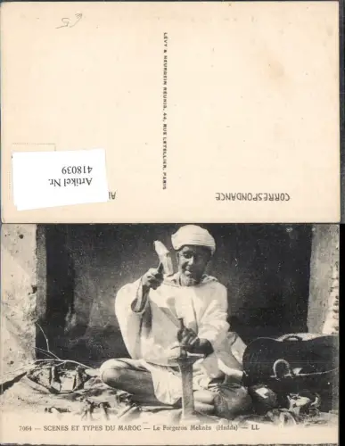 418039,Scenes et Types du Maroc Le Forgeron Meknes Hadda Marokko Hammer Volkstypen Afrika