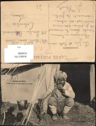 418040,Soldat Indien fumant pres de sa tente Volkstypen Asien