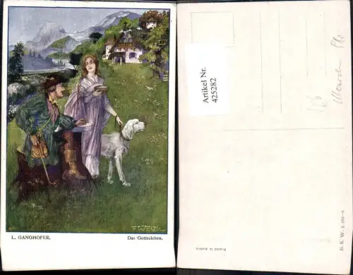 425282,Künstler Ak L. Ganghofer Das Gotteslehen Jäger Hund Märchen pub B.K.W.I. 252/6