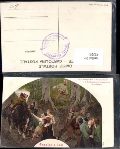 425291,Künstler Ak Prof. Bachmann Tellskapelle Küssnacht Gesslers Tod Sage