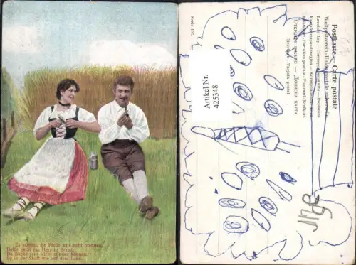 425348,Paar i. Feld Pfeife Rauchen Text