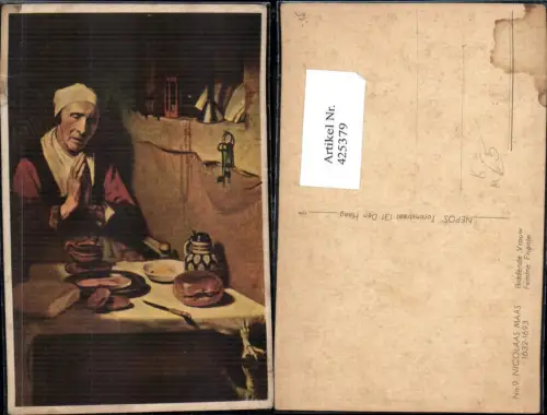 425379,Künstler Ak Nicolaas Maas Biddende Vrouw Betende Frau Tisch Katze Essen Trinken