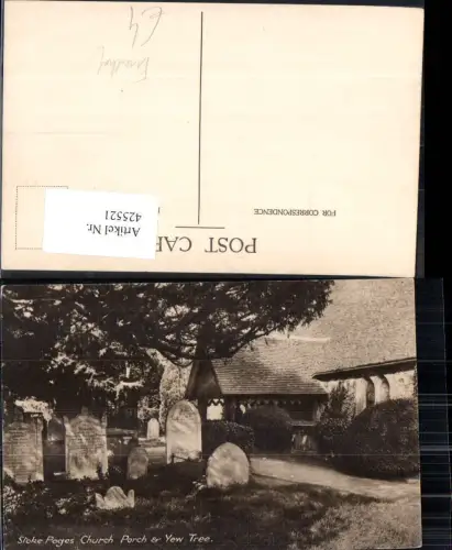 425521,Tod Stoke Poges Church Porch and Yew Tree Friedhof Kirche Gräber