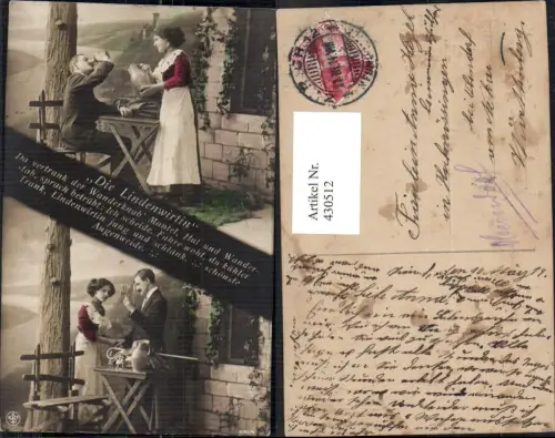 430512,Wanderer m. Frau Die Lindenwirtin Wein Alkohol Text