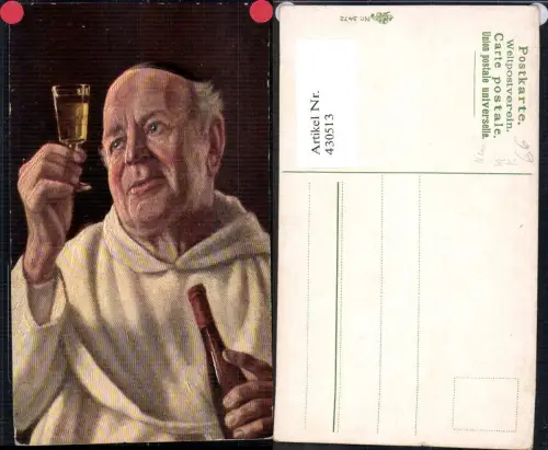 430513,Künstler Ak Mönch m. Weinglas Wein Alkohol