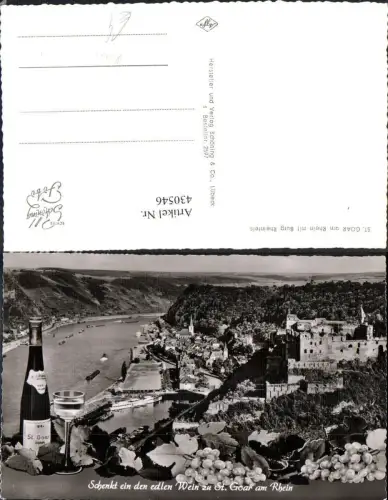 430546,Fotomontage St Goar a. Rhein m. Burg Rheinfels Wein Alkohol Flasche Glas Weintrauben