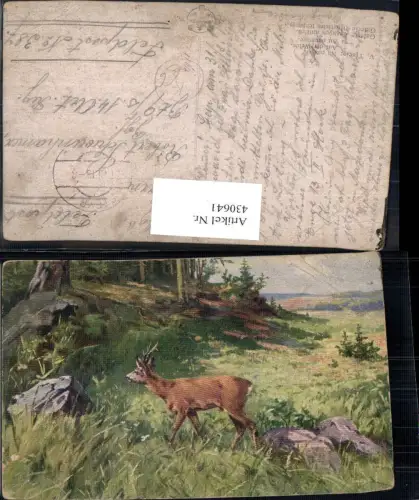 430641,Künstler Ak V. Trsek Auf der Weide Reh Rehbock Jagd Wild