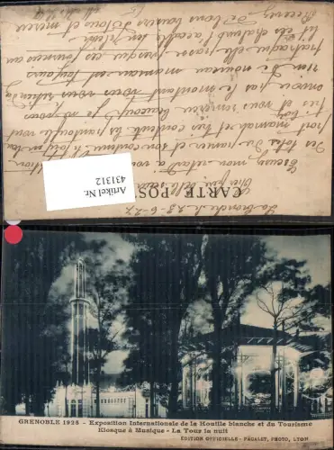 431312,Ausstellung Grenoble 1925 Exposition Internationale Kiosque a Musique La Tour la nuit