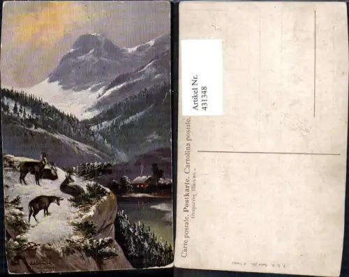 431348,Künstler Ak Alfred Schönian Gämse Winterlandschaft Jagd pub Theo Stroefer 731/6