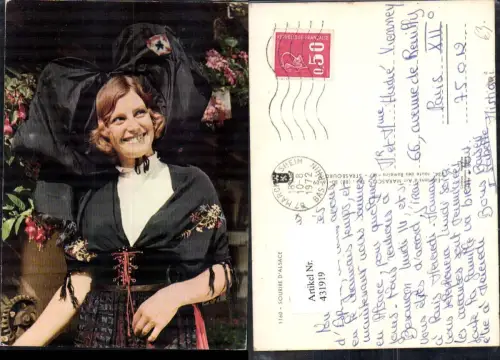 431919,Frau Kopfbedeckung Schwalbenschwanz Sourire d Alsace Elsass Trachten Frankreich