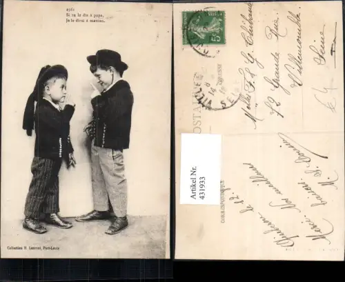 431933,Buben Jungen Hut Geste Finger v. Mund Trachten Frankreich