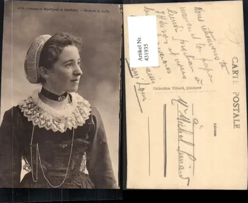 431935,Frau Costume de Huelgoat et Carhaix Etude de la Coiffe Spitzenhaube Trachten Frankreich