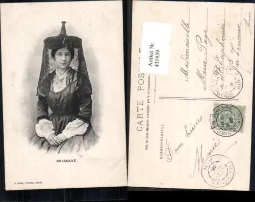 431939,Frau Hut Kopfbedeckung Bressane Trachten Frankreich