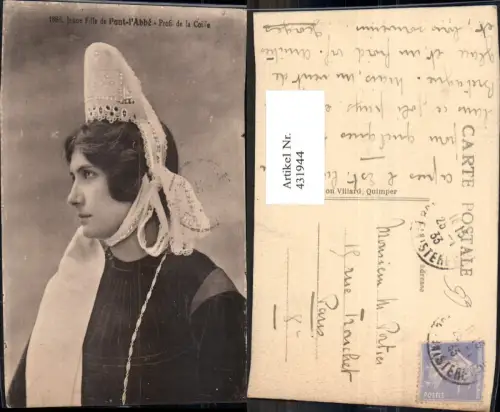 431944,Frau Spitzenhaube Jeune Fille de Pont-l Abbe Profil de la Coiffe Trachten Frankreich