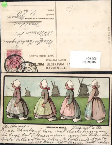 431994,Künstler Litho Kinder Mädchen Hollandsche Meisjes Windmühlen Trachten Niederlande
