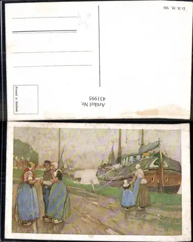 431995,Künstler Ak Frauen Mann Segelschiff Ufer Trachten Niederlande