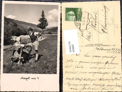 439087,Foto Ak Paar Bank Landschaft Trachten Österreich Magst mi