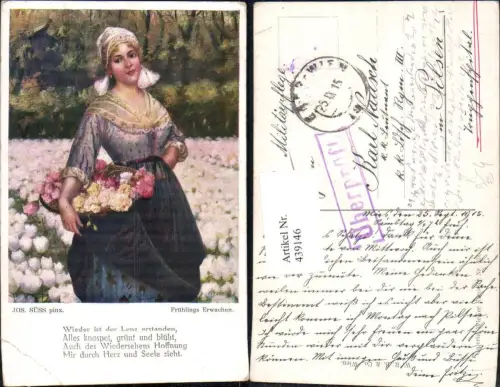 439146,Künstler Ak Josef Süss Frühlings Erwachen Frau Blumen Korb Tracht