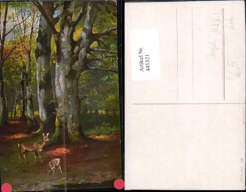 445321,Künstler Ak Jagd Rehe Rehkitze Wald Baum