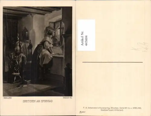 445604,Künstler Ak Freling Faust VII Gretchen am Spinnrad Sage pub F. A. Ackermann 167/1967
