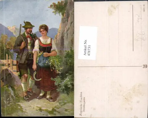 478731,Künstler Ak Jäger m. Frau Jagd Bayrische Tracht Berchtesgaden