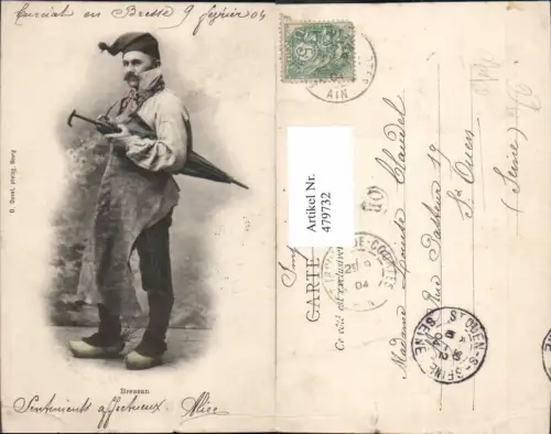 479732,Bressan Mann m. Mütze Schirm Pfeife Rauchen