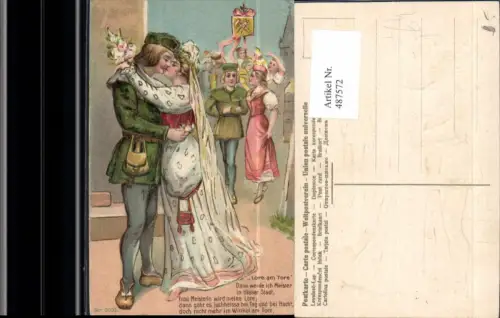 487572,Präge Litho Lore am Tore Paar Kuss Sagen