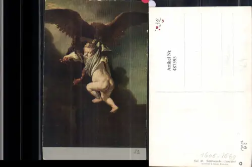 487595,Künstler Ak Rembrandt Ganymed Adler m. Kind Fabelwesen