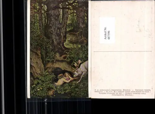 487596,Künstler Ak M. v. Schwind Nixen einen Hirsch tränkend Fabelwesen pub F. A. Ackermann 213/2173