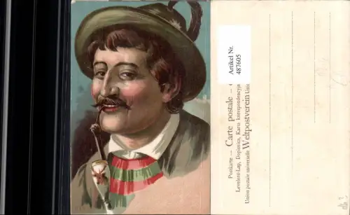 487605,Künstler Ak Mann Portrait Pfeife Rauchen Hut