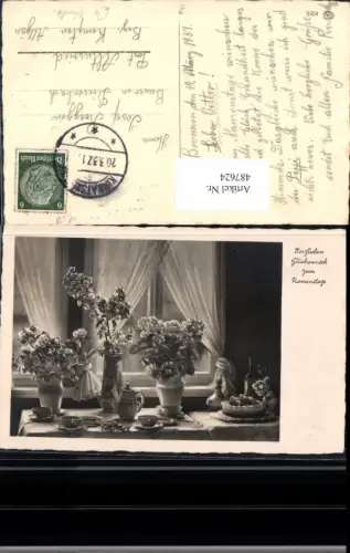 487624,Essen Kaffeetisch m. Kanne Torte Kuchen Blumen