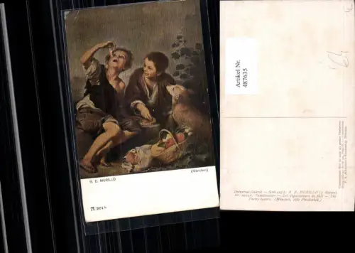 487635,B. E. Murillo Pastetenesser Buben Hund Picknick Essen pub F. A. Ackermann 2074b