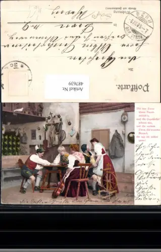487639,Künstler Ak Brauchtum Faustschieben Tracht Spinnrad Spruch Text
