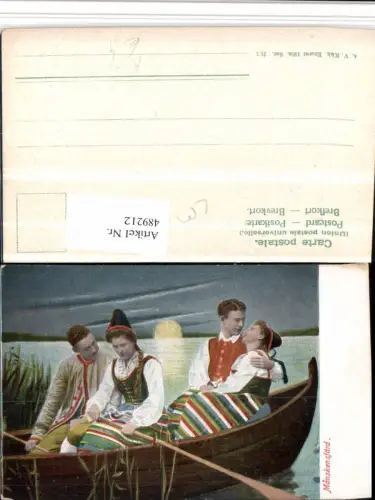 489212,Künstler AK Finnland Manskensfärd Trachten Tracht Paare Ruderboot