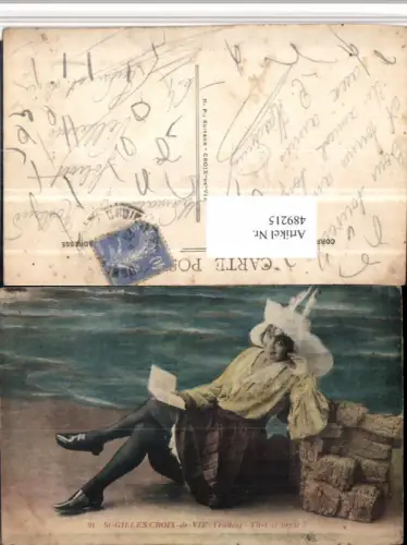 489215,Frankreich St-Gilles Croix-de-Vie Frau Tracht Buch lesen