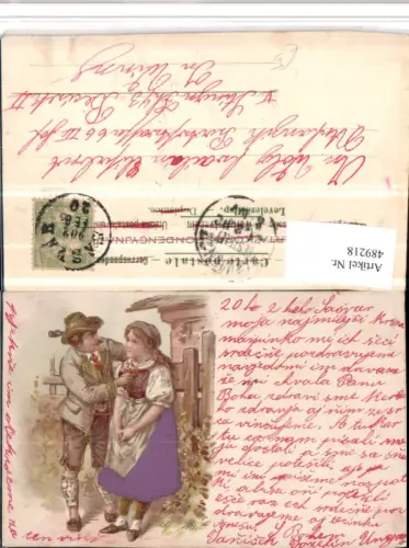 489218,Künstler Litho Goldverzierung Trachten Tracht Liebe Paar