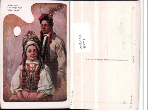 489251,Künstler AK S. Setkowicz Mloda para Polnische Tracht Paar