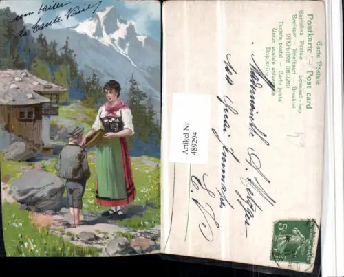 489294,Künstler AK Alpenduft Deutsche Tracht Frau Bergkulisse