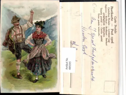 489295,Präge Künstler Litho Deutsche Trachten Tracht Paar Bergkulisse