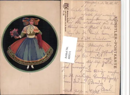489311,Künstler AK St. Bender Trachten Tracht Frau Blumen