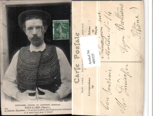 489325,Frankreich Pont-l'Abbe Costumes Bretons Mann Tracht Portrait