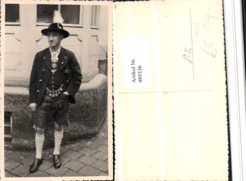 489336,Foto AK Bayern Trachten Tracht Mann Lederhose Federhut