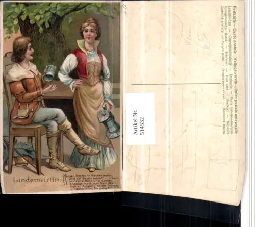 514532,Präge Künstler Litho Lindenwirtin Alkohol Wein Spruch